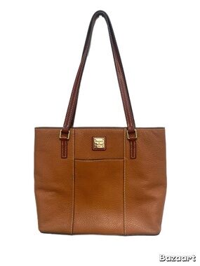 Dooney & Bourke Tan Brown Pebbled Leather Tote with Gold Plaque